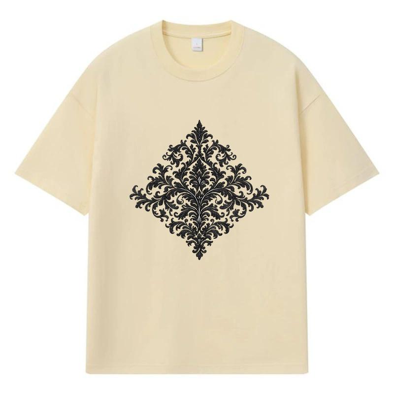 

2026 Baroque Pattern Printed Graphic Y2k Harajuku Streetwear 100% Cotton T Shirt Casual Oversized Summer Men T-shirt XXXL хакі