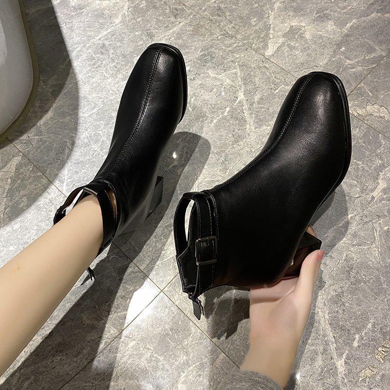 Winter Women's Plush Warm and Fashionable Back Zipper High-heeled Fashion Boots High Top Boots Leather Shoes Midsole Boots Women's Shoes