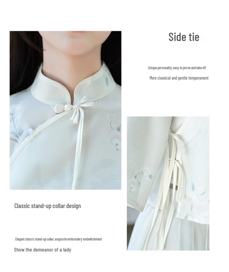 Women's Chinese Retro Tang Suit Cheongsam Top & Zen Tea Two-Piece Set