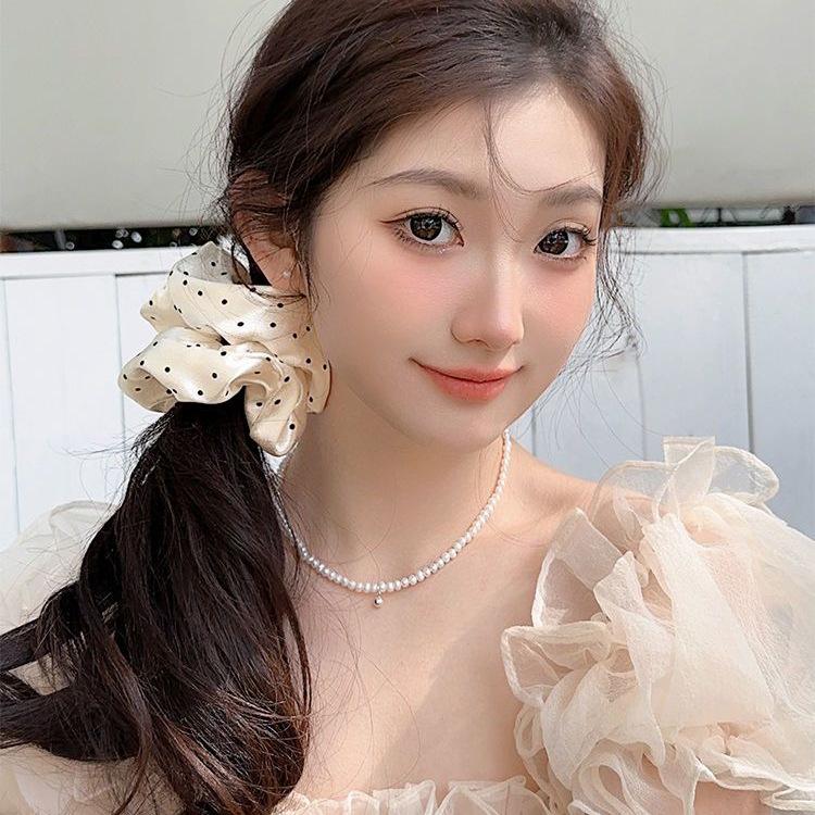 High-End French Satin Polka Dot Scrunchie - Elastic Hair Tie & Bun Accessory for Women