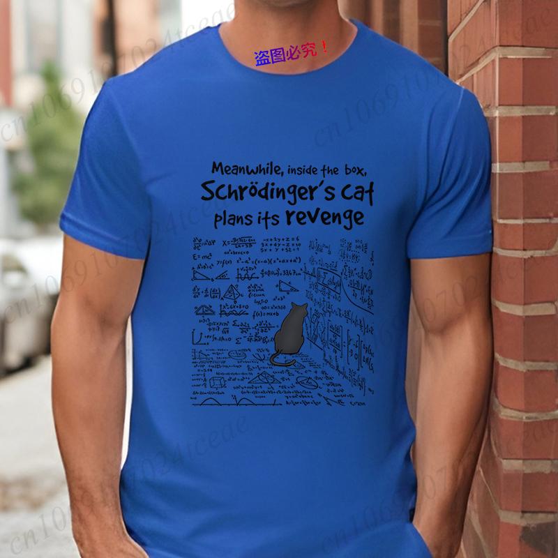 S-schrödinger's Cat Men T-shirts Funny Math Formula Tshirt Vengeance Cat Male Clothes Short Sleeve Tops Fashion Graphic Shirt