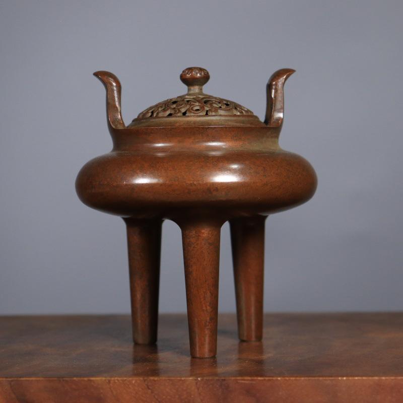 Pure Copper Three-Legged Ding Incense Burner for Aromatherapy, Tea, and Zen Ceremonies