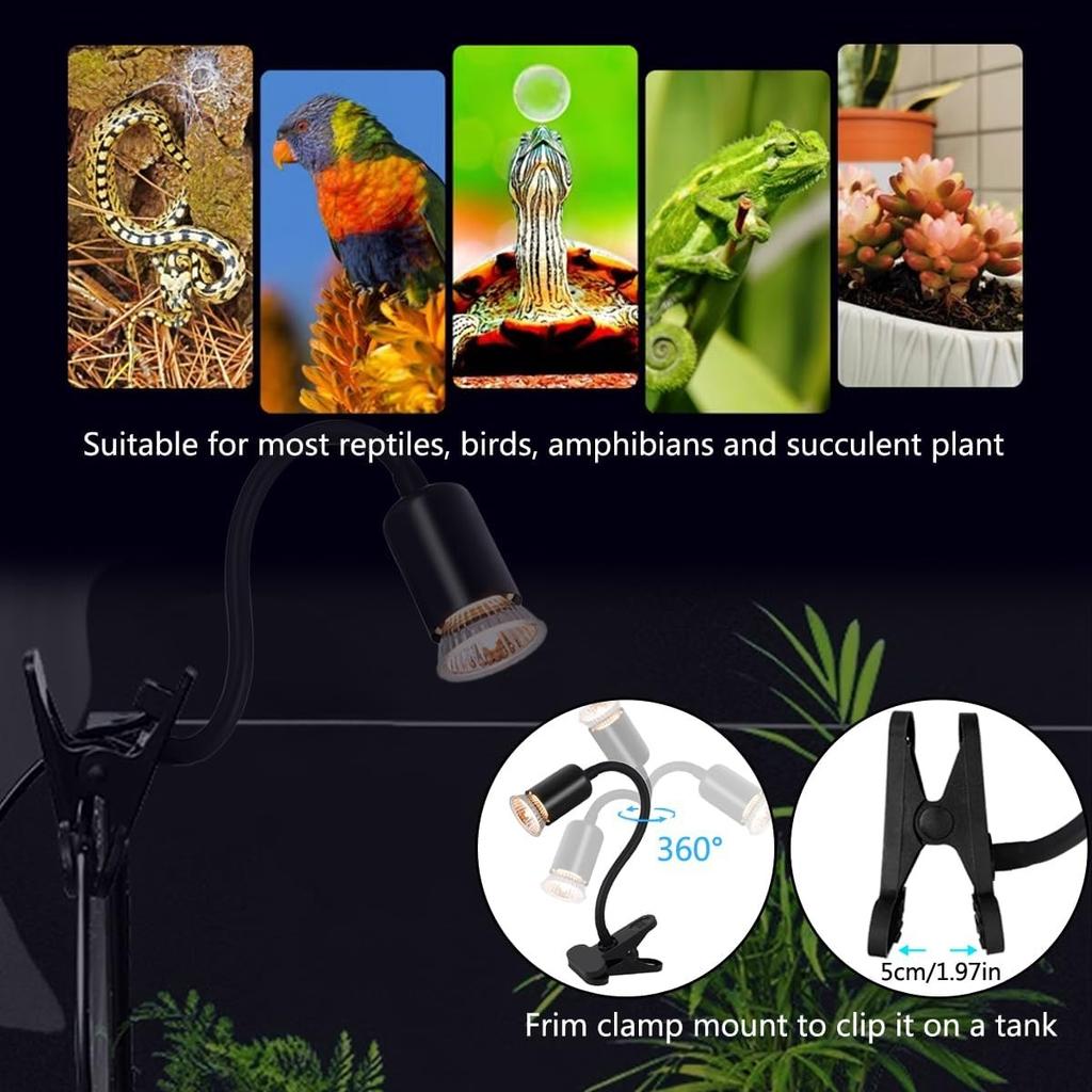 Reptile Heating Lamp, Aquarium Reptile Thermal Reflector, UVA UVB Rotating Clip