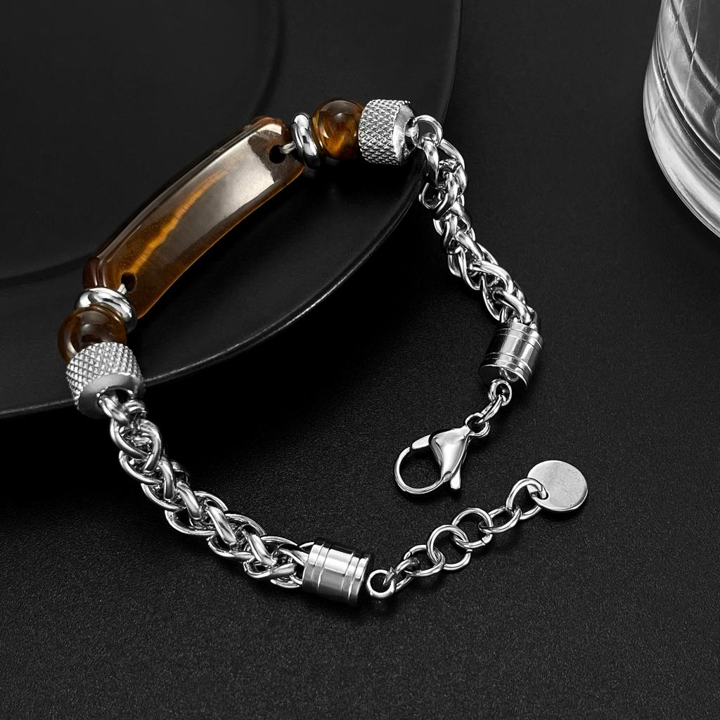 Fashion retro stainless steel chain splicing tiger's eye titanium steel men's bracelet