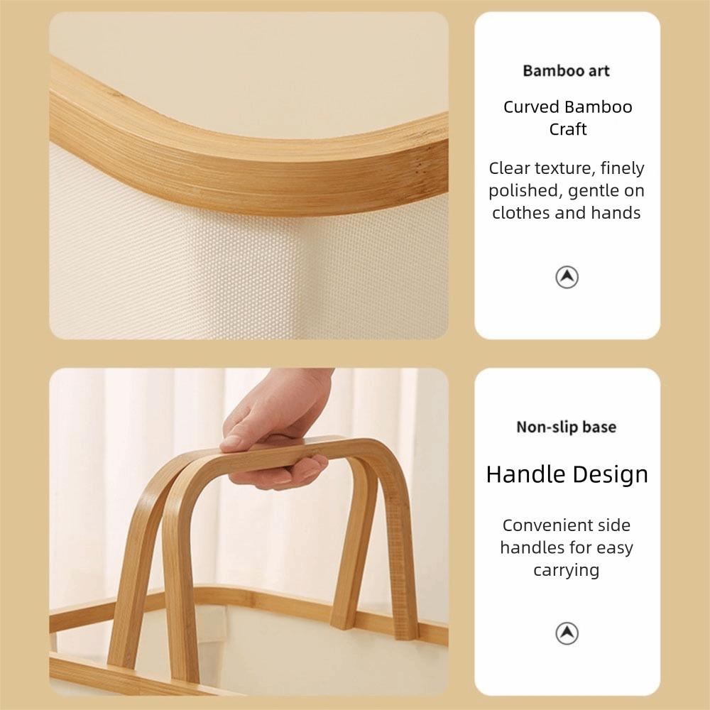 Bamboo Handle Laundry Storage Basket Large Capacity Space Saving Closet Organizer Rectangle Oxford Cloth Dirty Clothes Container