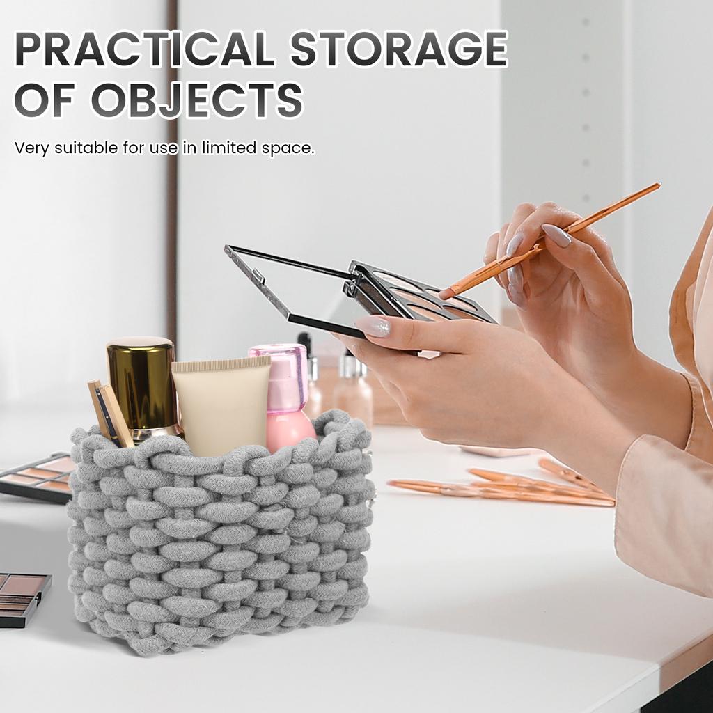 2Pcs Cotton Rope Woven Storage Basket Small Square Basket for Cute Bedside Caddy Desktop Cosmetics Organizing