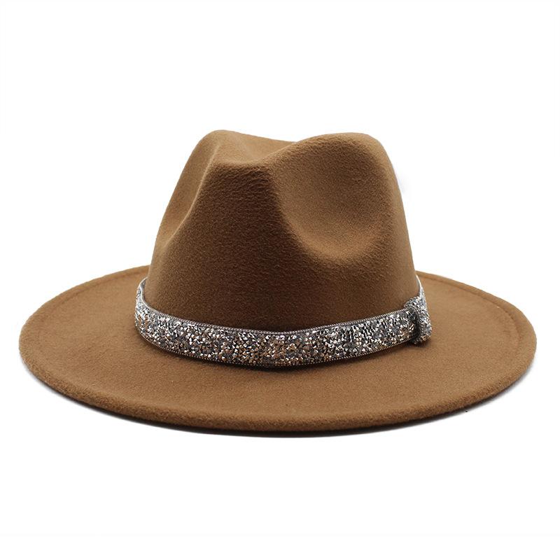 2021 Autumn Men'S And Women'S Woolen Hats, Solid Color Jazz Top Hats, Crystal Diamond Gift Hats