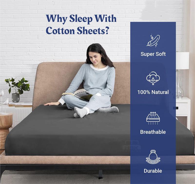 Lençol de cama com elástico macio de algodão egípcio, capa de colchão 100% algodão de luxo, capa de colchão com elástico macio e antiderrapante