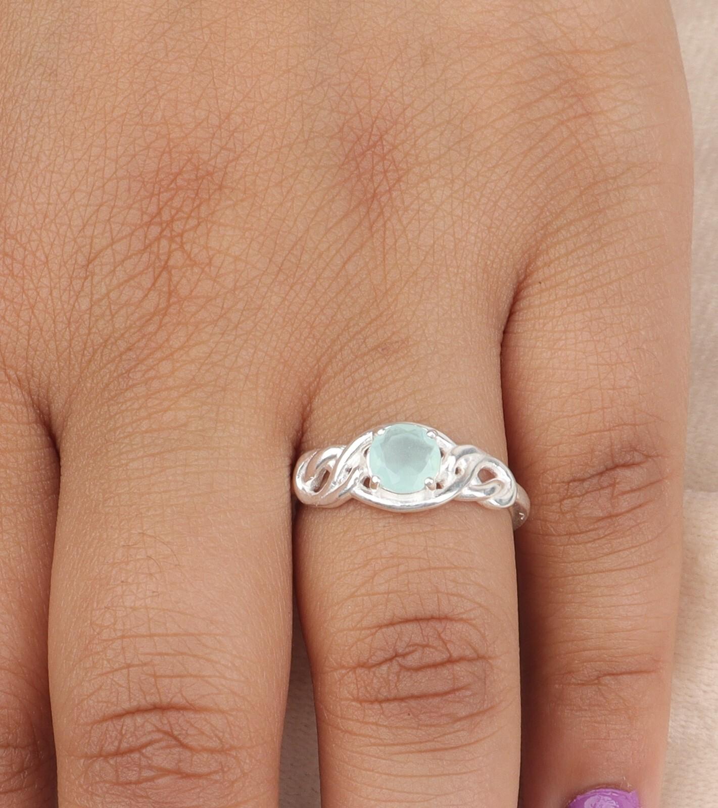 

Аква Халцедон Драгоценный камень 925 Стерлинговое серебро Ювелирное кольцо Подарок для девушки CZR-6-13 13