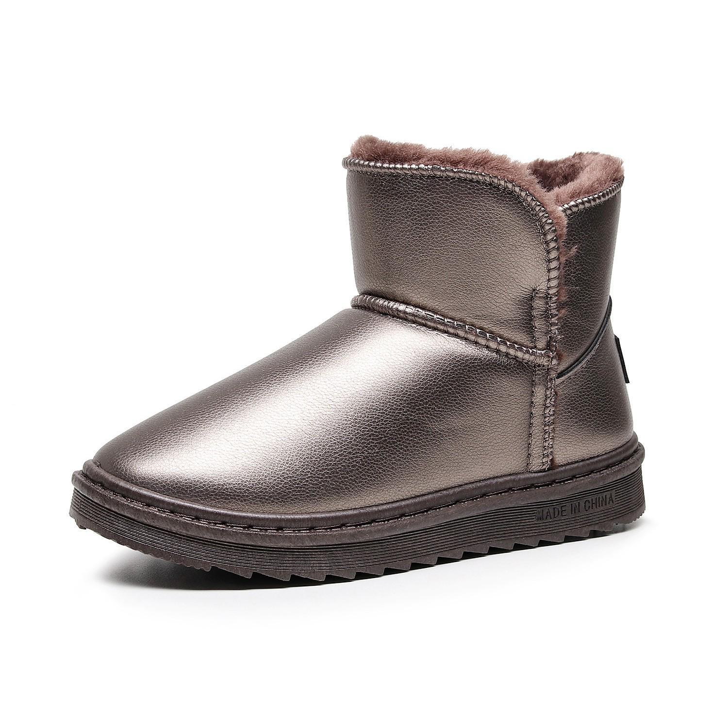 

Стильные, теплые кожаные зимние ботинки: Водонепроницаемая, нескользящая подошва, толстая бархатная подкладка size 41