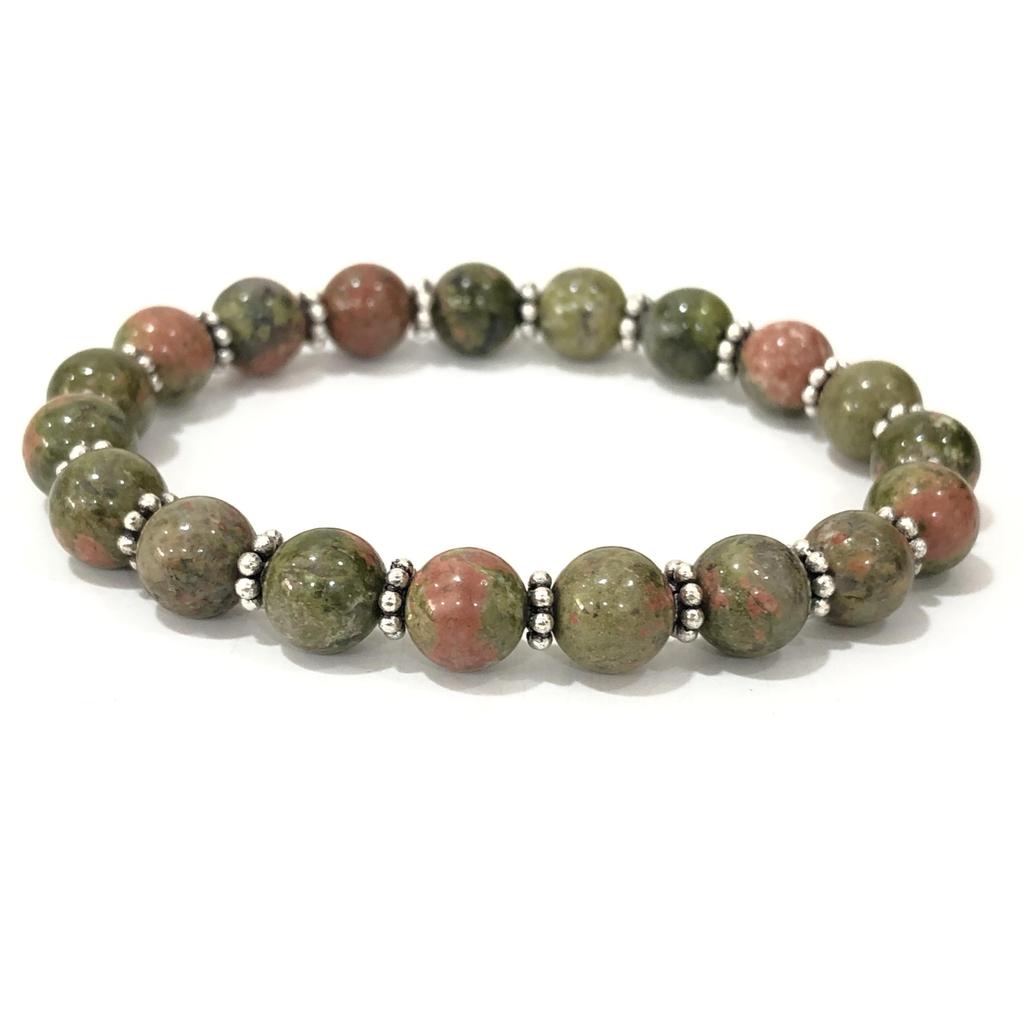 Unakite Jasper Beads Bracelet : 8mm Round Gemstone Chakra Bracelet, Handmade Jewelry For Women CSB-33