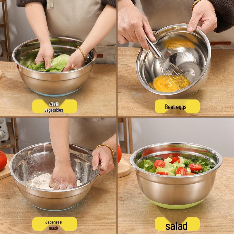 Stainless Steel Mixing Bowl with Lid & Non-slip Silicone Base
