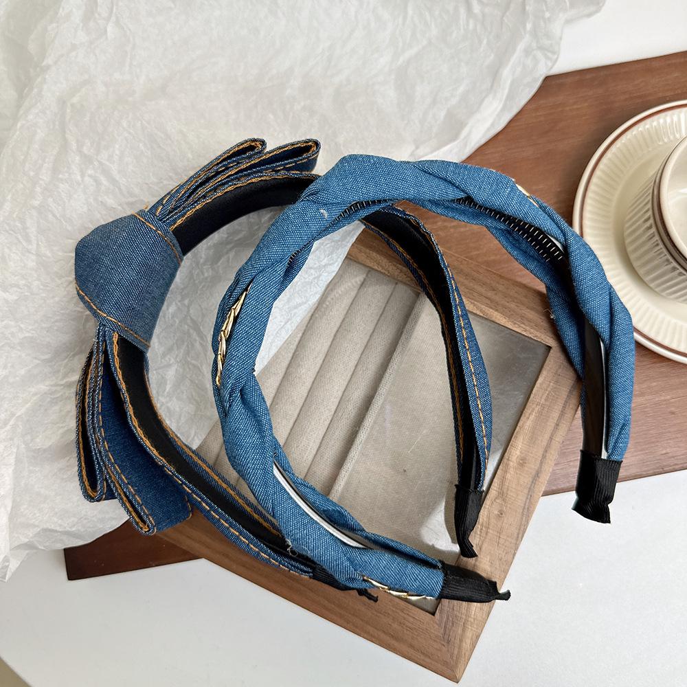 Sommerhårbånd i denim med koreansk stil - Bredbremmet og enkelt knutedesign