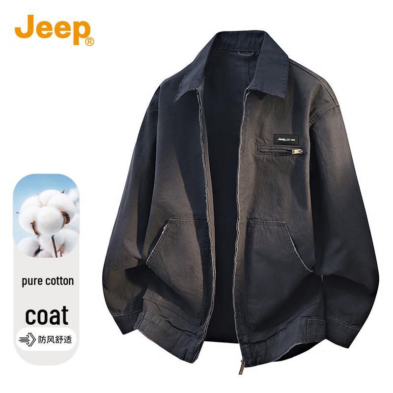 Jeep Men's Cotton Retro Color-block Lapel Jacket