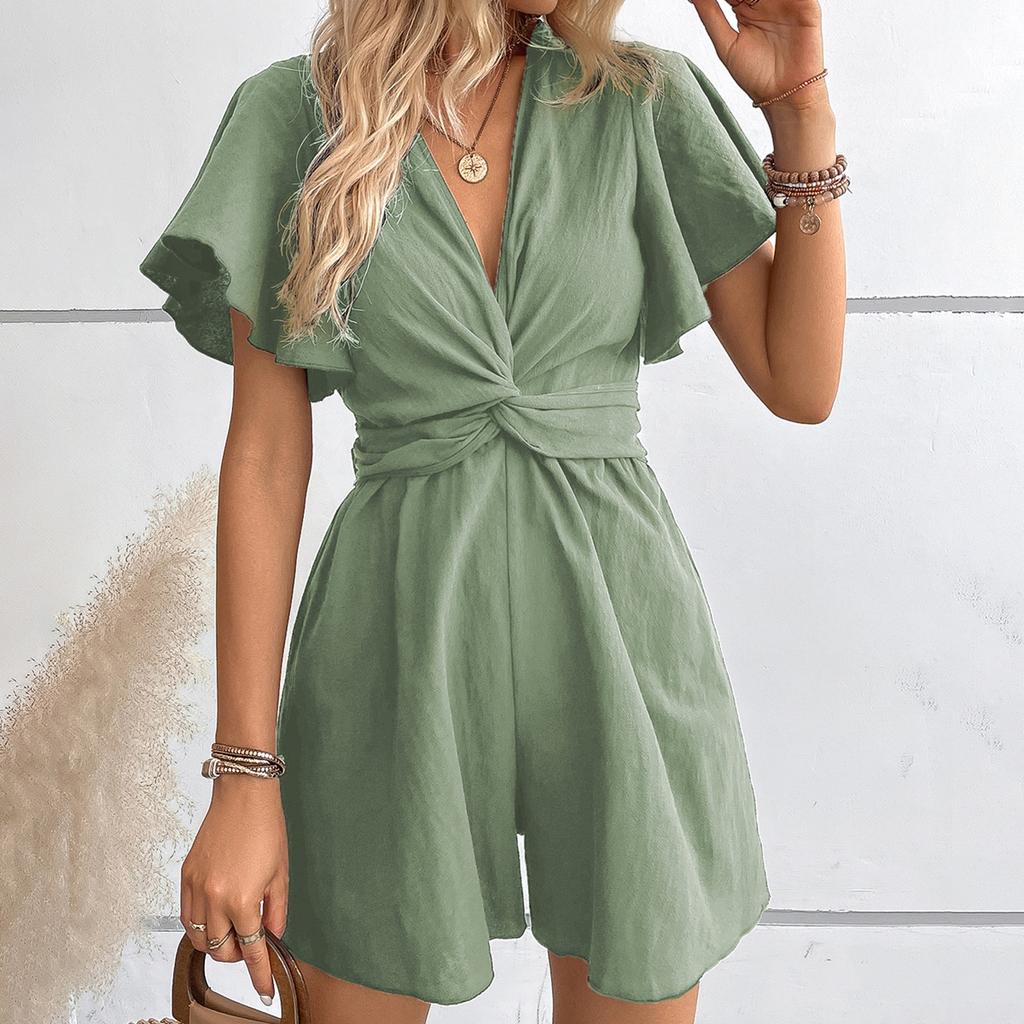 Women's Comfortable Casual Jumpsuit Short Sleeve Top Sweater Jumpsuit Shorts