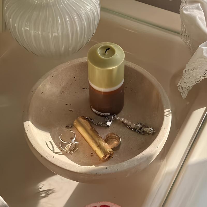 

European Luxury Geometric Round Travertine Marble Tray Fruit Plate Home Decor for Living Room Dining Room