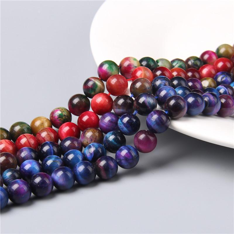 Natural Stone Multicolor Tiger Eye Round Loose Spacer Gem Stone Beads For Jewelry Making 6 8 10 mm DIY Bracelet Accessories 15''