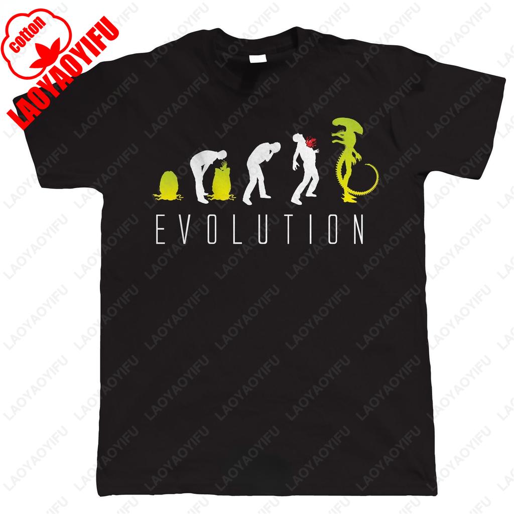 Man Women Fashion T Shirt Funny Evolution of Alien Mens SciFi TShirt Men Leisure Tops Male Summer Classic Simple Style