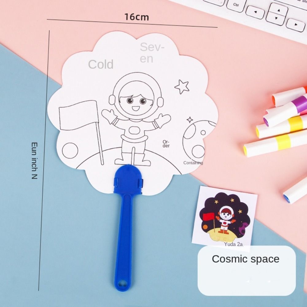 

Colored Cartoon Animals Painting Fan Montessori Blank Graffiti Painted Fan Toy Kindergarten style 2