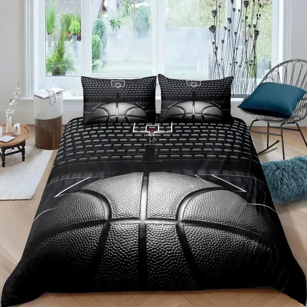 Basketball Duvet Cover Set QueenSports Gaming Comforter Cover for Boys GirlsBlack Graffiti Bedding Set Sports Bedspread Cover