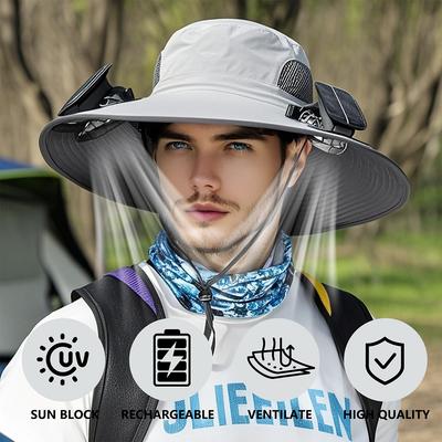 Solar Fan Outdoor Fishing Hat with 2 Solar Fan Wide Brim Bucket Hat Summer Cap for Men Outdoor Camping Fishing Hiking