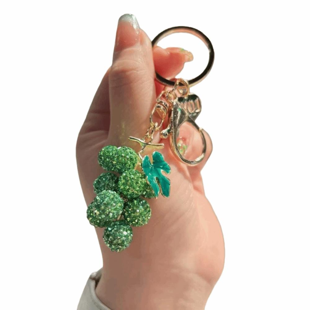 Full Rhinestone Crystal Fruit Grapes Keychain Cartoon Fruit Car Keyring Grapes Pendant Lady/Girls зелёный