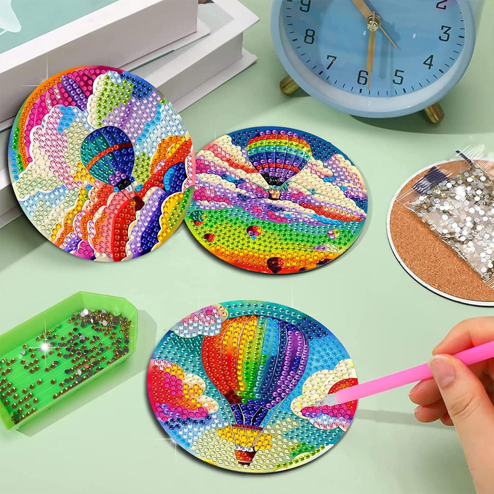6Pcs Diamond Painting Coasters Balloon DIY Diamond Art Coaster DIY Diamond Crafts Projects for  Adults Gift