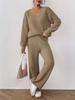 Women's minimalist casual fashion knit set: V-neck loose top + solid color wide-leg straight-leg pants sweater two-piece set