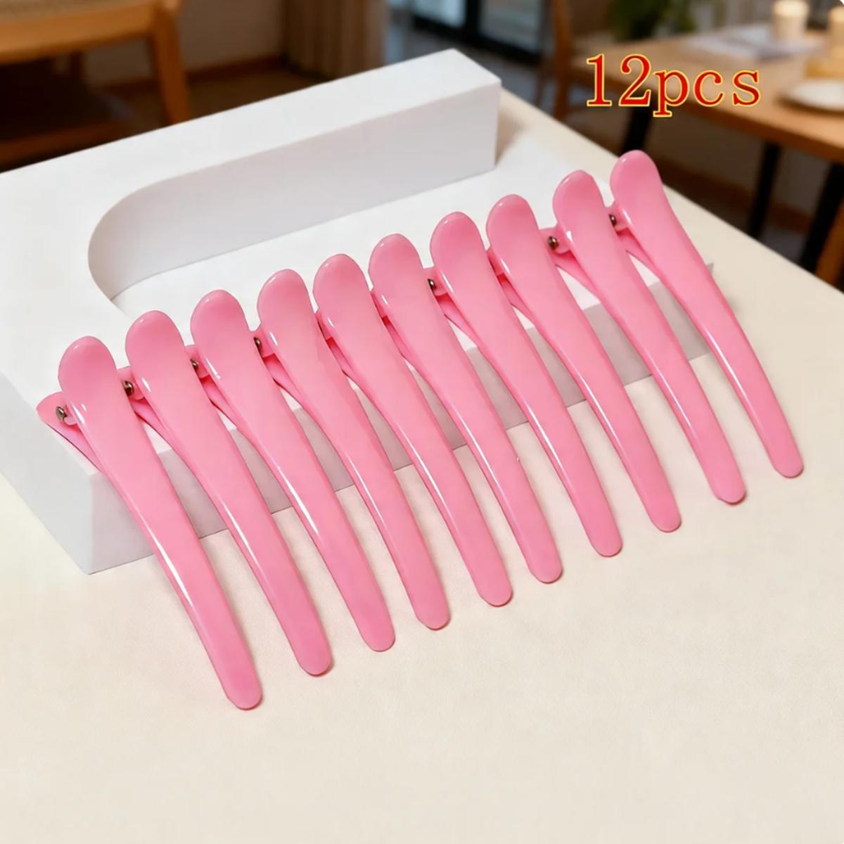 

12Pcs Pink Plastic Alligator Hair Clips Set, Non-slip Duck Bill Hair Barrettes, Salon Hair Accessories for Women Styling