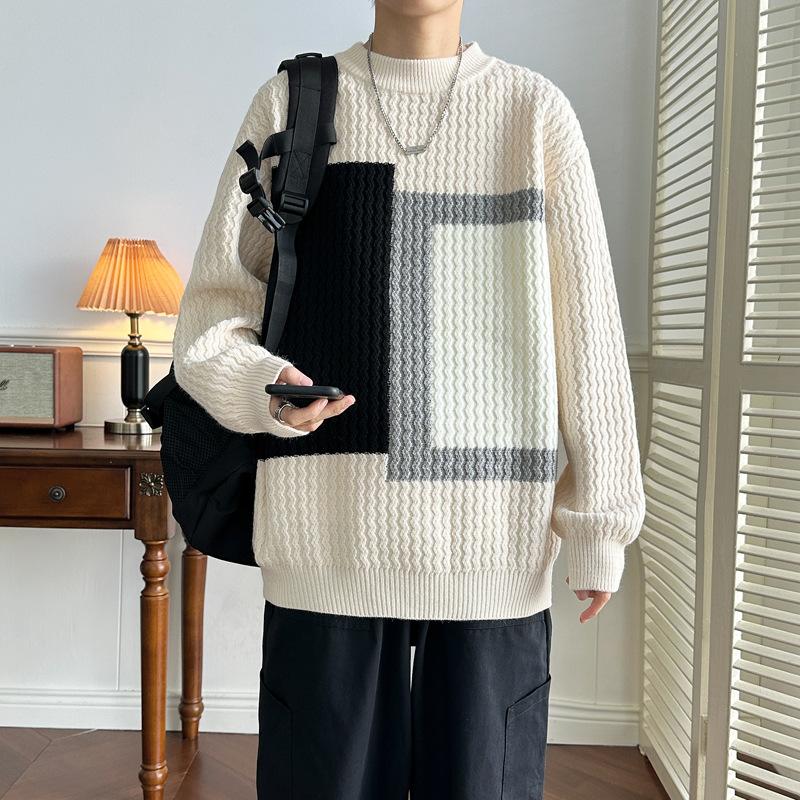 Hot Sale, Men's Semi-turtleneck Loose Sweater Knitted Sweater, Large Size Men's Line Clothing
