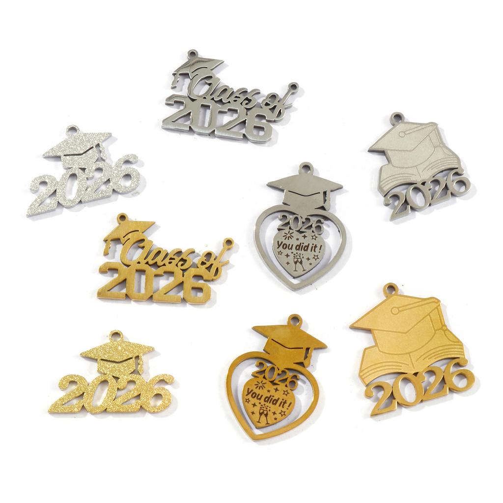 5pcs New 304 Stainless Steel Charms 2026 College Jewelry Charms Multicolor Doctorial Hat Hollow Pendants DIY Necklace Jewelry