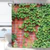 Green Vine Shower Curtain Climbing Plants Green Leaves Vintage Red Walls Rustic Nature Patio Scenery Plant Scenery Bathroom