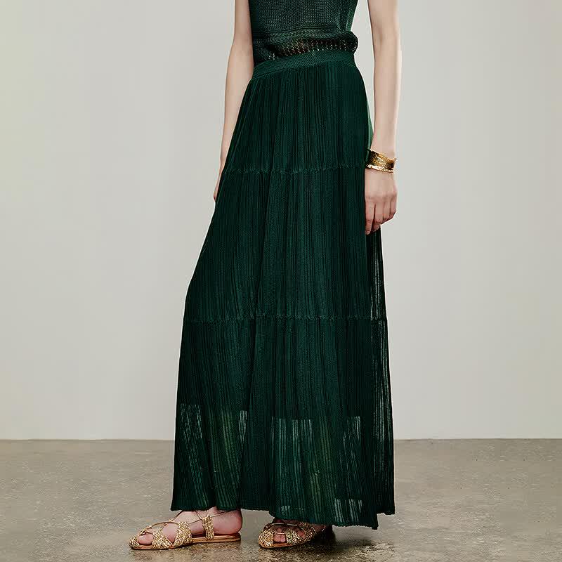 Women's Pleated Draped A-line Midi Skirt