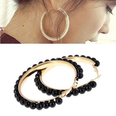 Women  Faux Pearl Earings Chic Beads Gold Plated Ear Hoop Circle Earrings