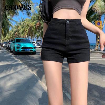 Pantaloncini di Jeans da Donna A-line Pantaloncini Stretti Estivi a Vita Alta Fascia Fianchi Dritti Elasticizzati