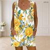 Women Plus Size Floral Printed Sleeveless Ring Strap Tank Top Pocket Shorts Two Piece Set
