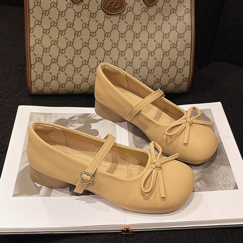 

Нежные туфли Мэри Джейн с круглым носком и французским бантом, женские, весна-лето 2025, новые, на низком каблуке, удобные, для поездок на работу, небольшие кожаные туфли 40