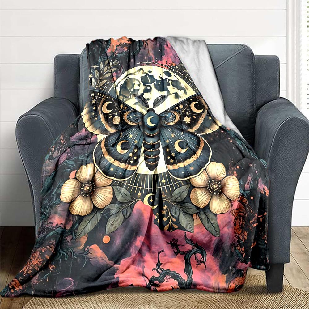 1pc Moonlit Butterfly Lightweight Flannel Blanket, Comfortable and Warm Blanket, for Office and Camping Sofa Bed, Livingroom195