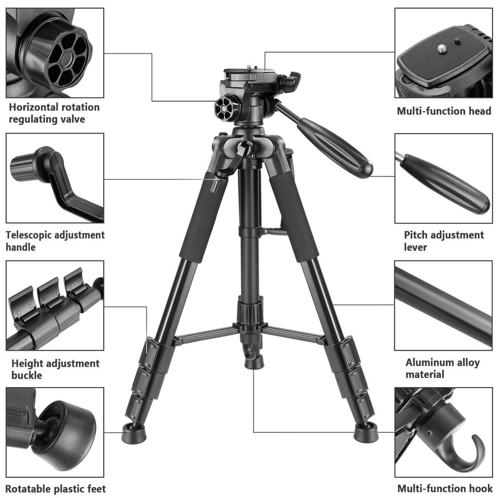Neewer SAB234 Portable Aluminum Alloy 142cm with Rotating 4kg Weight Black Tripod, Head, Capacity,