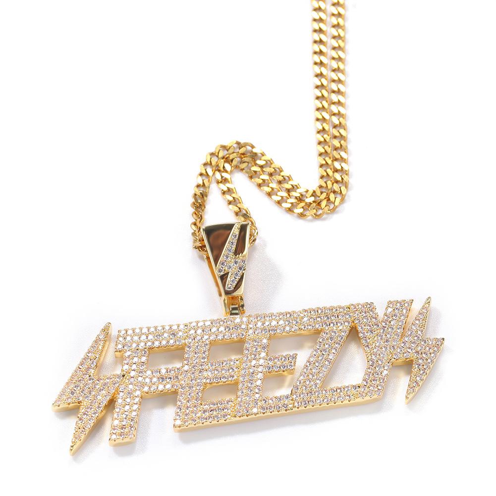 Zircon Copper Necklace Simple Hip Hop Lightning FEEZY Letter Pendant Necklace Accessories