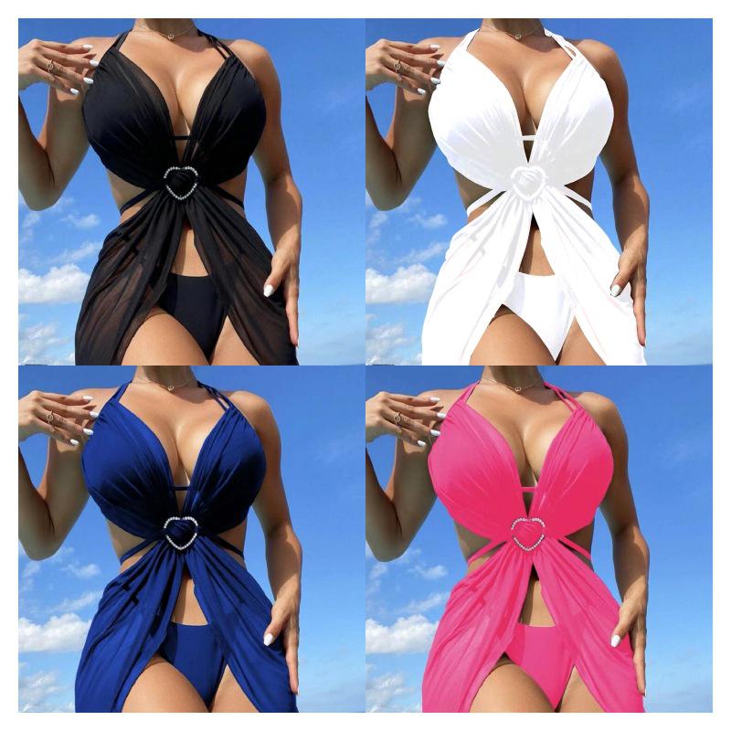 

Women s Three-Piece Swimsuit Maxi Dress Set: Bikini and Cover-up Medium
