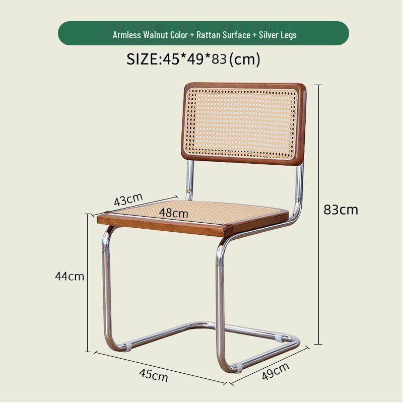 Elegantly crafted armless rattan dining chair in retro pastoral style, perfect for cafes, guesthouses, and vintage settings.