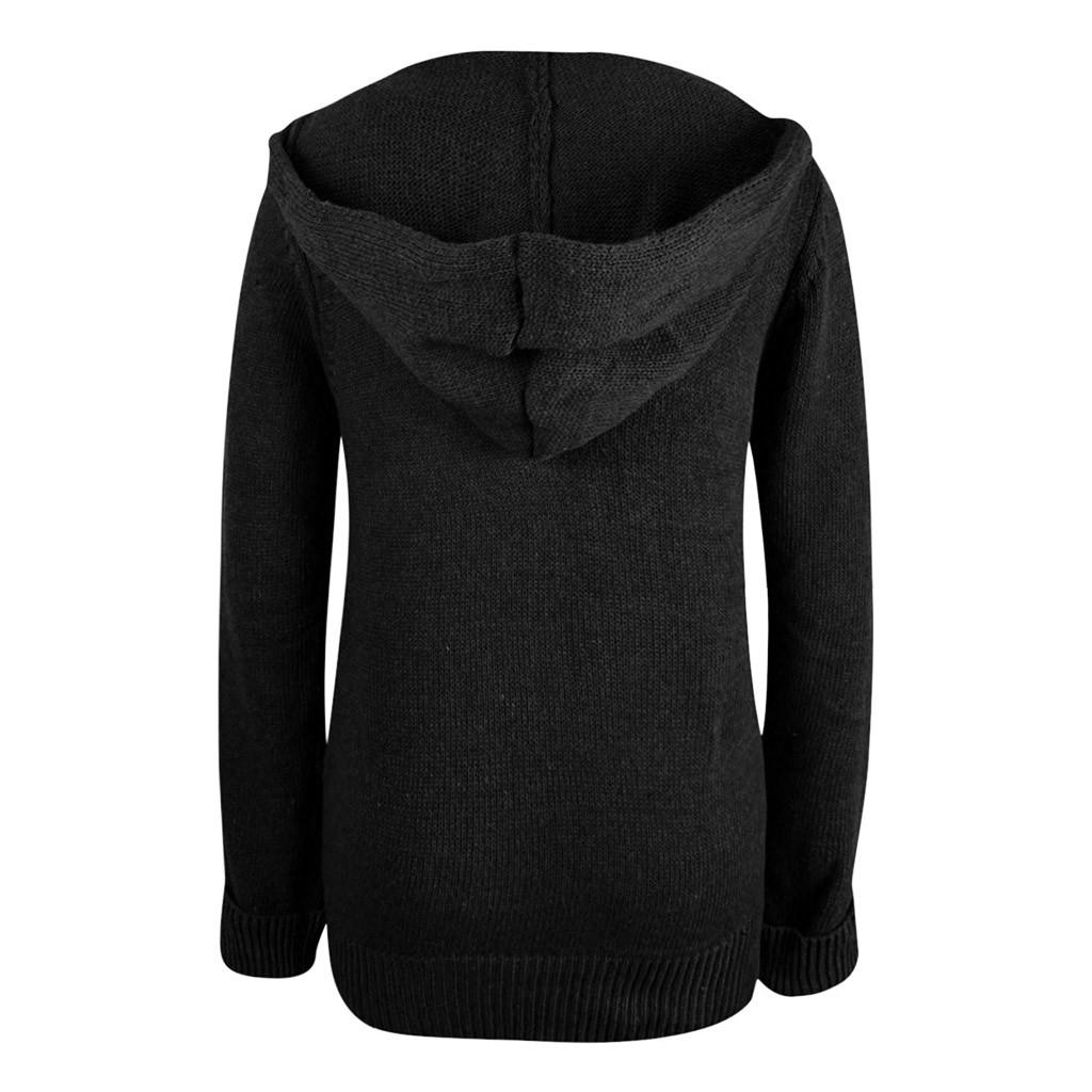 Kvinner Casual Varm Løs Knapp Hettegenser Strikkegenser Lange Overdeler Bluse Genser