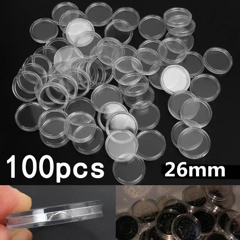 100Pcs 21/23/26/38mm Clear Round Plastic Coin Holders Capsules Container Storage Case Box Coin Cases Holder Coin Collecting Box