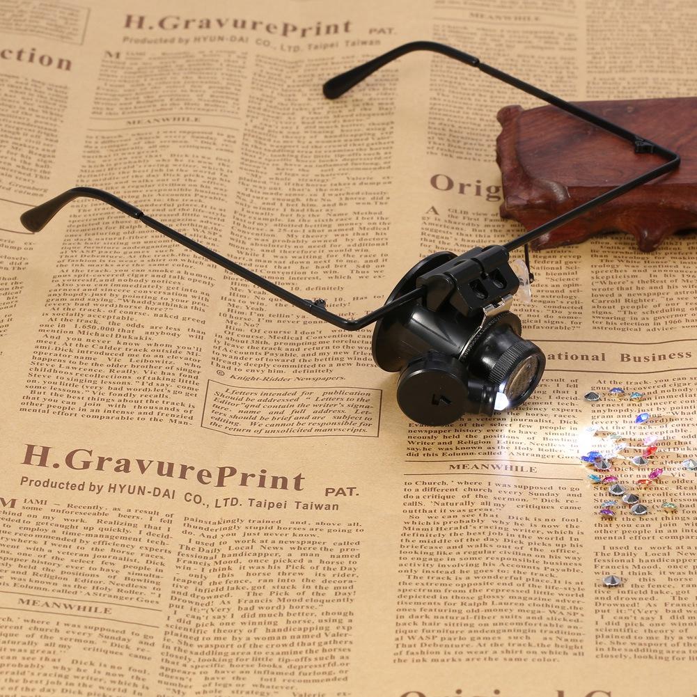 20X Magnification Single Eyeglass Magnifying Jeweler Watch Repair LED Light Magnifier