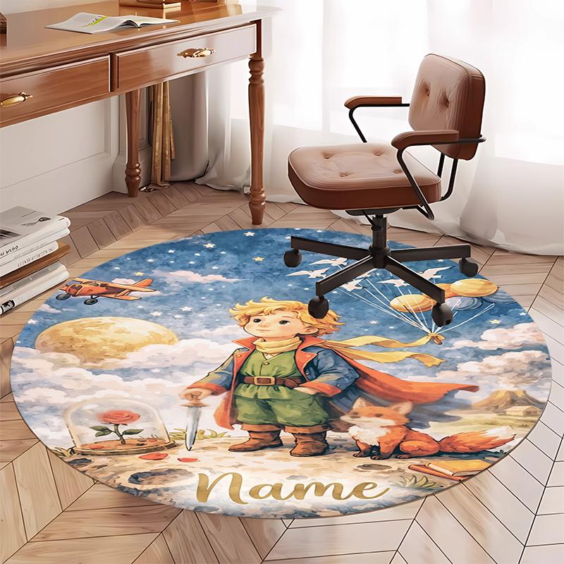 Custom Name The Little Prince Printed Round Rug Carpet Chair Rug Area Rug Entryway Doormats,for Office Chair Living Room Bedroom Kitchen Room.