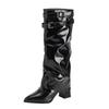 915 Trouser Boots 2025 Autumn New Design Sense Niche Pointed Thick Heel Belt Buckle But Knee Boots Women's Boots