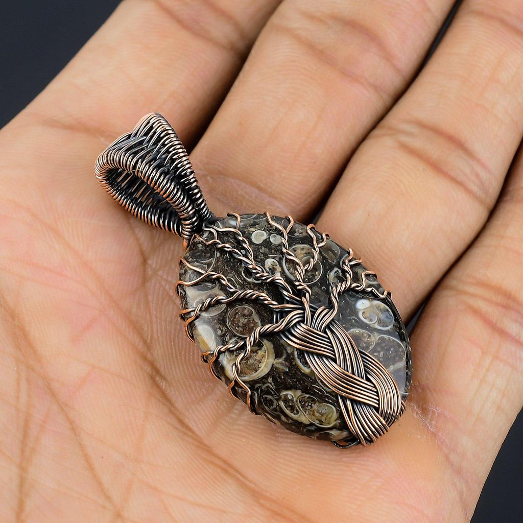 Turitella Fossil  Pendant, 999 Copper Wire Wrapped Jewelry, Gemstone Jewelry Pendant, Handmade Wedding Gift Jewelry