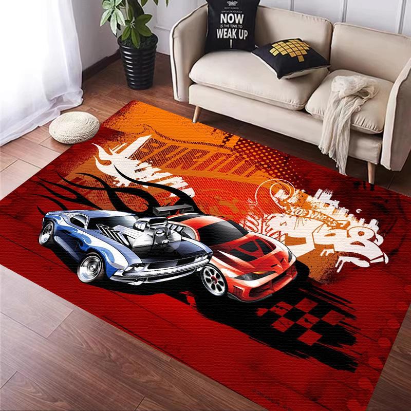 H-Hot Wheels-Themed Large Carpet Mat for Bedroom and Living Room Decor Stylish Area Rug Long Hallway Entryway Doormat Durable
