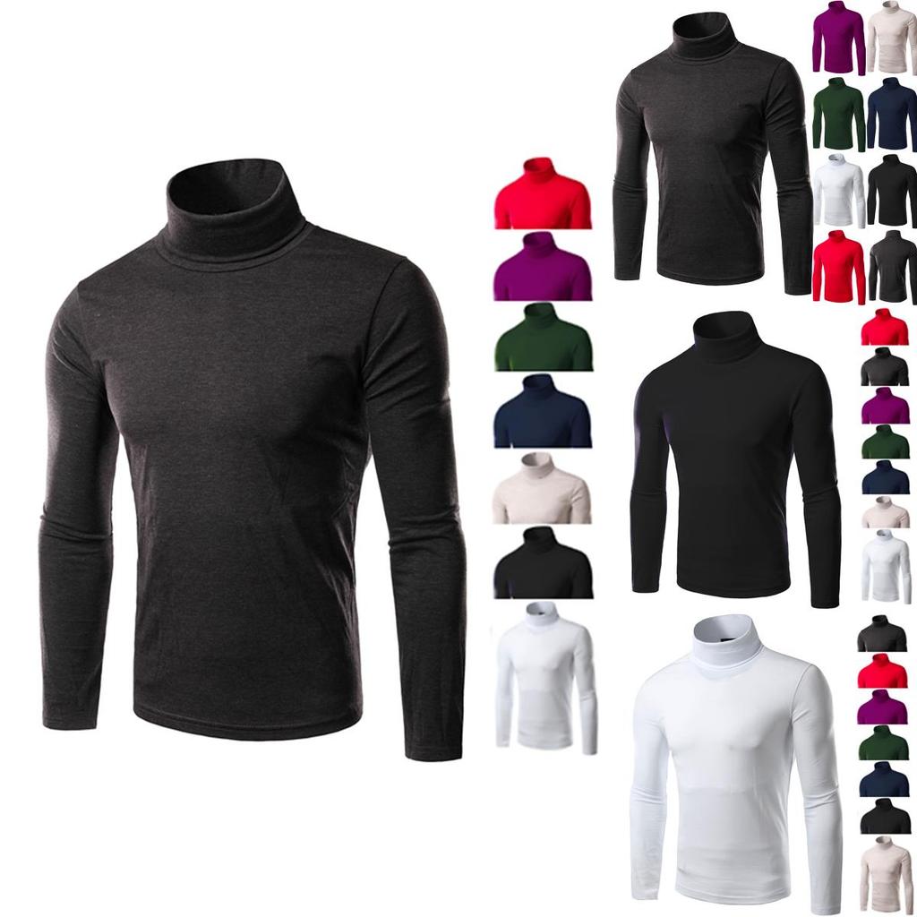 Classic Mens Slim Fit High Neck Knitted Sweater Comfortable Turtleneck Jumper